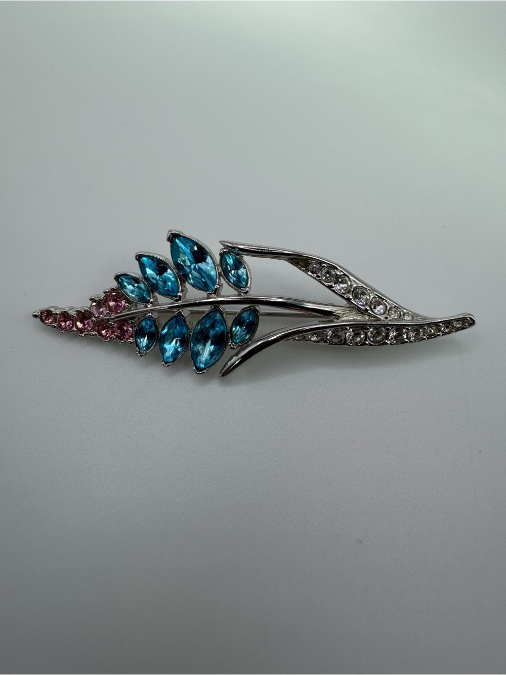 Swarovski Crystal Wheat Spray Brooch - Blue and Pink